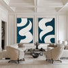 Abstract Turquoise And White Framed Wall Art Set Of 2 Geomet Shapes Painting Modern Oil Art Custom Canvas Paintings 