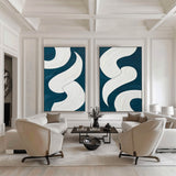Abstract Turquoise And White Framed Wall Art Set Of 2 Geomet Shapes Painting Modern Oil Art Custom Canvas Paintings 