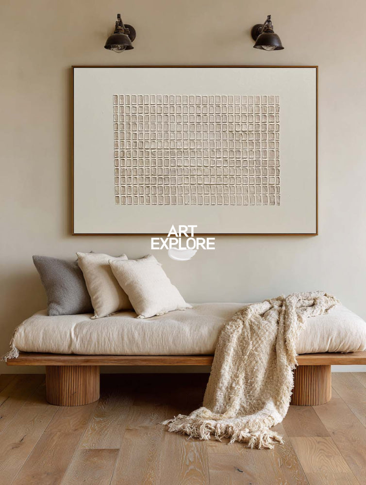 Original Wabi Sabi Art Beige Geometric Textured Painting For Modern Home Decor