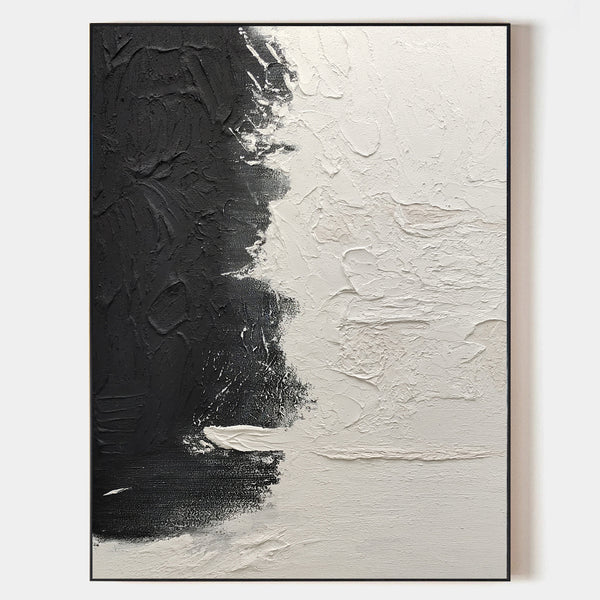 Black And White Abstract Painting, Black White Minimalist Painting, Black White Canvas Wall Art