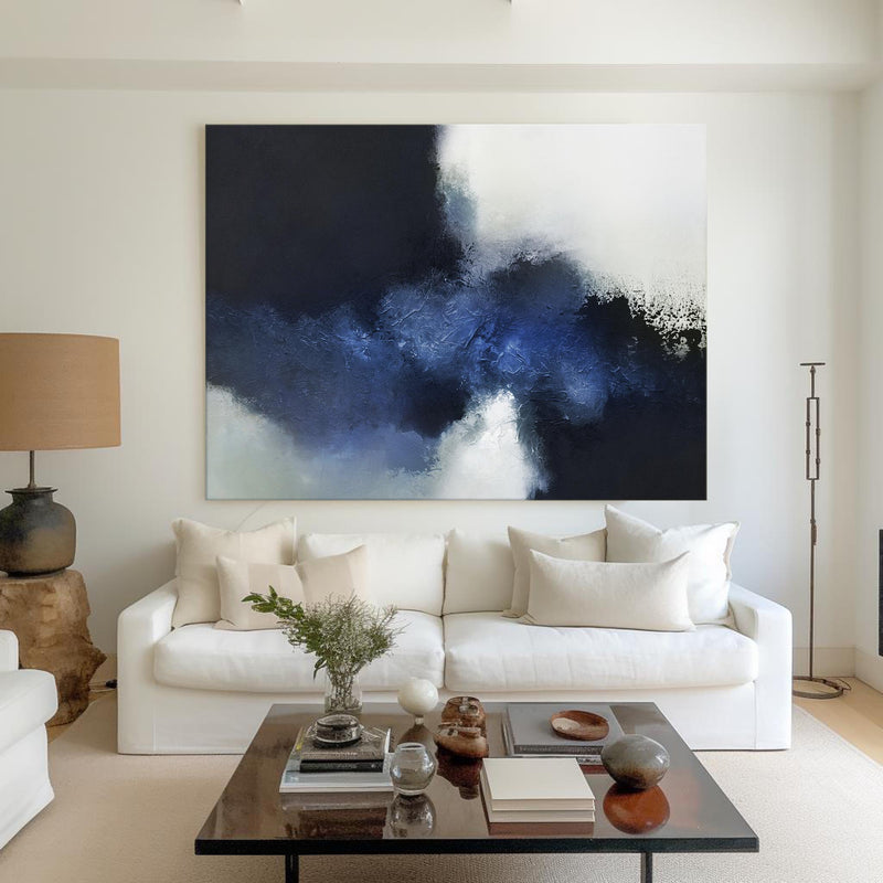 Large Black And Blue Wall Art Abstract Blue Art Modern Blue Art