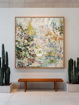 Abstract Botanical Oil Painting With Textured Brushwork For Modern Living Room Decor