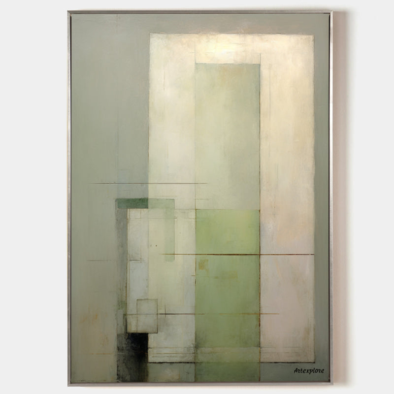 Modern Green Abstract Art Beige Green Minimalist Painting Livingroom Canvas Wall Art