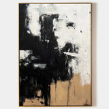 Modern Black Beige Abstract Painting Vintage Canvas Wall Art Black Beige Minimalist Abstract Art 