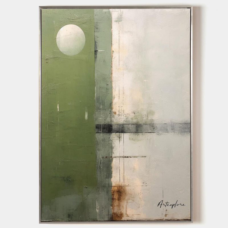 Modern Green Abstract Wall Art, Green Minimalist Painting, Textured Canvas Wall Art