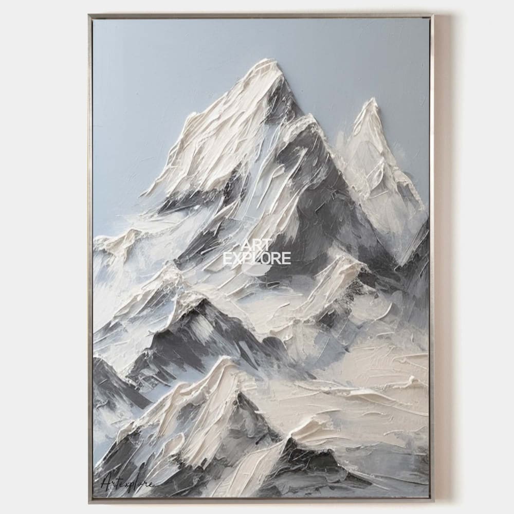Large Snow Mountain Plaster Painting Mountain Art Blue White Snow