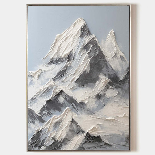 Large Snow Mountain Plaster Painting Mountain Art Blue White Snow Mountain Canvas Painting