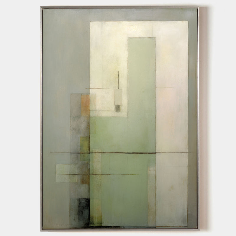 Green Abstract Art Beige Green Minimalist Acrylic Painting Modern Canvas Art For Sale