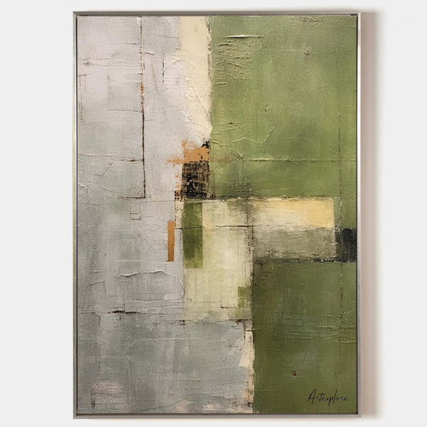 Wabi-sabi Green Abstract Art, Green Minimalist Painting, Eclectic Textured Canvas Wall Art 