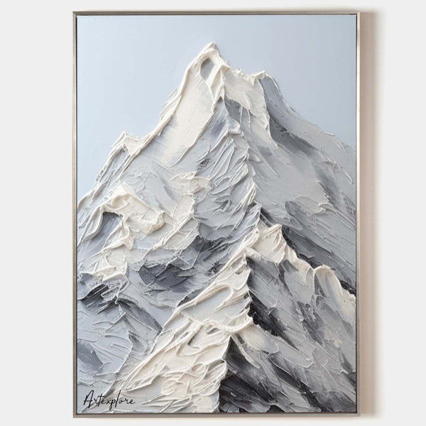 Large Mountain Painting Rich Textured Mountain Wall Art Blue White Mountain Art Landscape Art