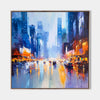 Modern Blue Urban Canvas Wall Art Rich Textured Acrylic Cityscape Canvas Art For Livingroom