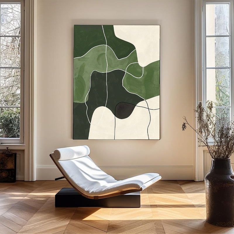 Large Green And White Geometric Wall Art Green Minimalist Painting Green Textured Wall Art