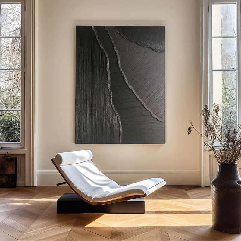 Large Black Abstract Painting Black Minimalist wall Painting Black 3D Textured Painting Modern abstract wall art Minimalist Painting Art