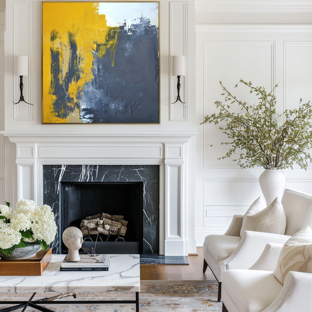Yellow And Gray Wall Art Grey and Orange Modern Abstract Canvas Art