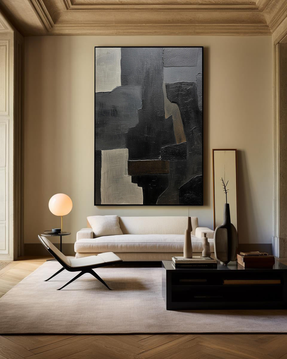 Large Black Abstract Acrylic Painting Abstract Wall Art Minimalist Wall