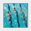 Blue Swimming Painting Swimming Girl Textured Wall Art Modern Sport Textured Painting For Hallway