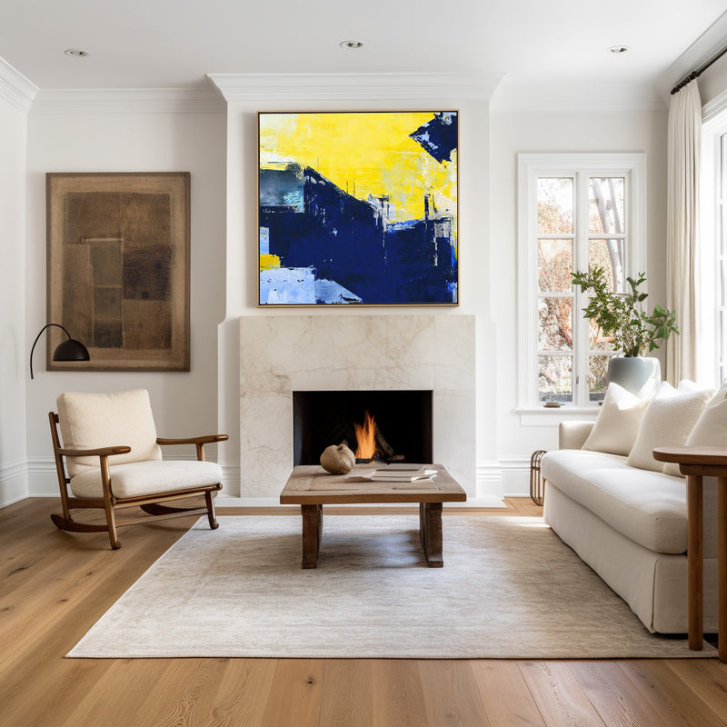 Orange Abstract Art Navy Blue Canvas Painting Custom Canvas Wall Art