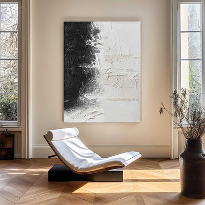 Black And White Abstract Painting, Black White Minimalist Painting, Black White Canvas Wall Art