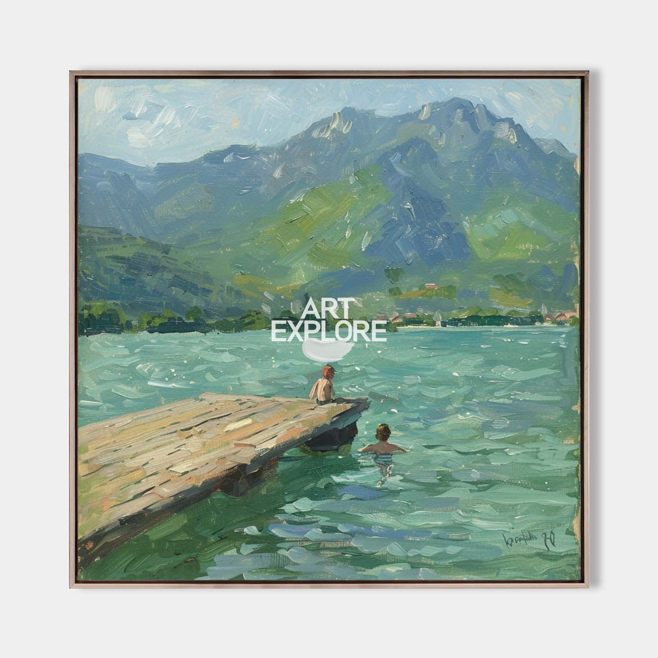 Modern Blue Lake Paintings Childhood Good Old Days Acrylic Painting Canvas Art For Livingroom