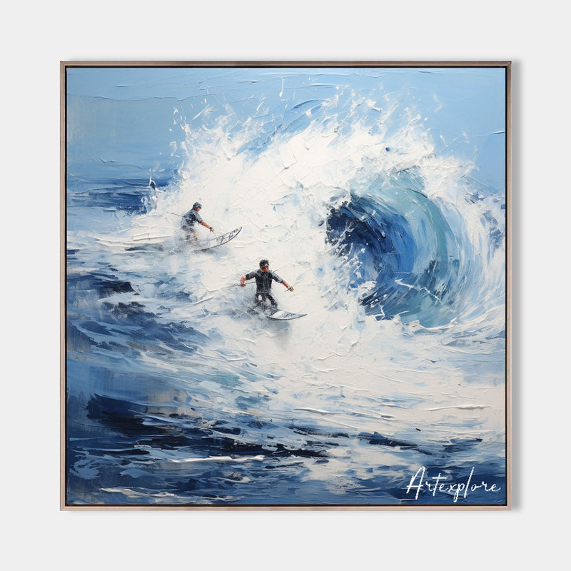 Original Blue Waves Painting Surf Art Paintings Textured Wall Art Surfing Painting Surfing Art