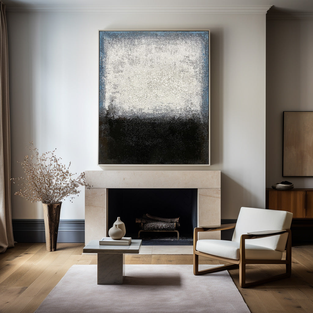 Black White Blue Abstract Minimalist Acrylic Painting On Canvas Modern Canvas Art Large livingroom wall art