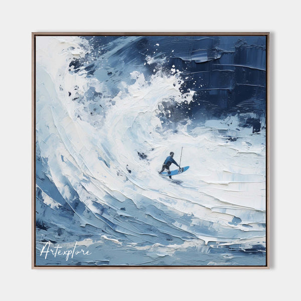 Original Blue Surf Paintings On Canvas White Blue Surf Thick Textured Painting For Sale