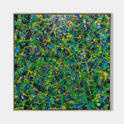Green Wall Art Green Bold Textured Painting Large Pollock Art Green Canvas Art Green Square Wall Art