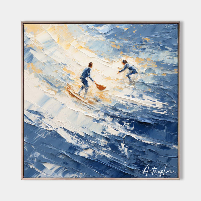 Large Surf Acrylic Paintings Blue Surf Art Modern Hand-made Thick Texture Painting