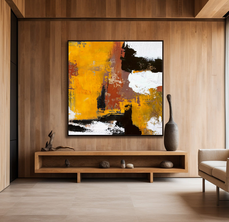 Heavy Texture Orange Abstract Art On Canvas Palette Knife Painting