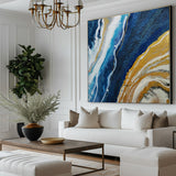 Gold And Blue Abstract Art Large Square Modern Canvas Art For Living Room 