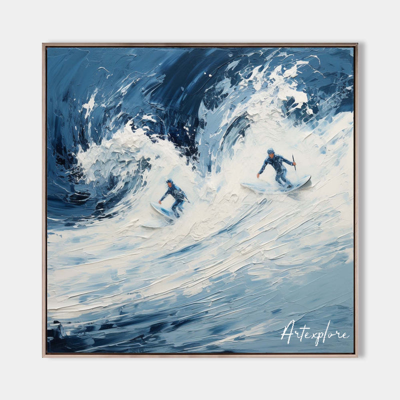 Modern Light Blue Surf Wall Art Paintings White Blue Surf Canvas Painting Original Handmade Painting