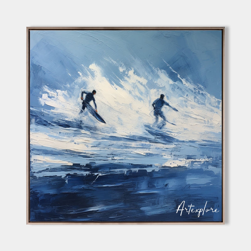 Original Blue Ocean Wave Wall Art Paintings Blue Surf Canvas Wall Art Modern Texture Painting 