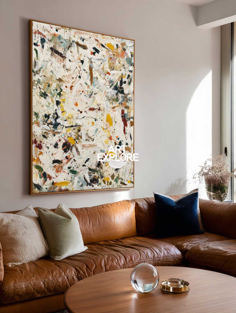 Original Vertical Abstract Expressionist Painting With Textured Canvas For Modern Home Decor