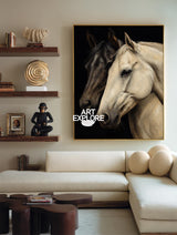 Textured Linen Canvas Horse Portrait Hand Painted Oil Art With Gold Frame Option