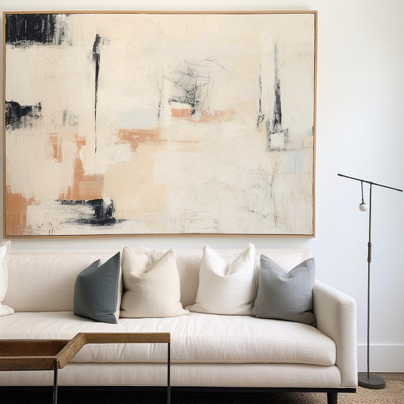 Black And Beige Abstract Painting Minimalist Art Large Horizontal Canvas Paintings For Sale