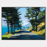 Abstract Coastal Highway Landscape Painting With Blue Green Tones For Modern Home Decor