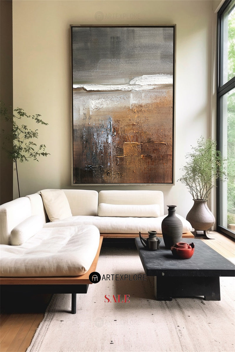 Large Brown Landscape Acrylic Painting Livingroom Canvas Wall Art Modern Abstract Landscape Painting For Sale