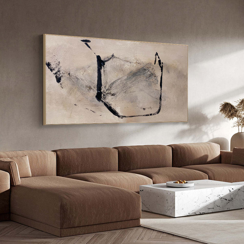 Large Brown Abstract Art Wabi-sabi Wall Art, Panoramic Canvas Wall Art Modern Acrylic Painting