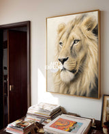 Majestic Lion Portrait Painting Textured Neutral Wall Art For Modern Living Room