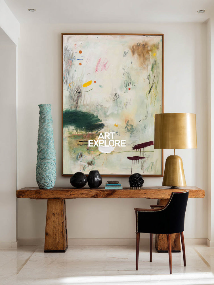 Modern Abstract Art Painting With Green Tones For Contemporary Living Room Decor