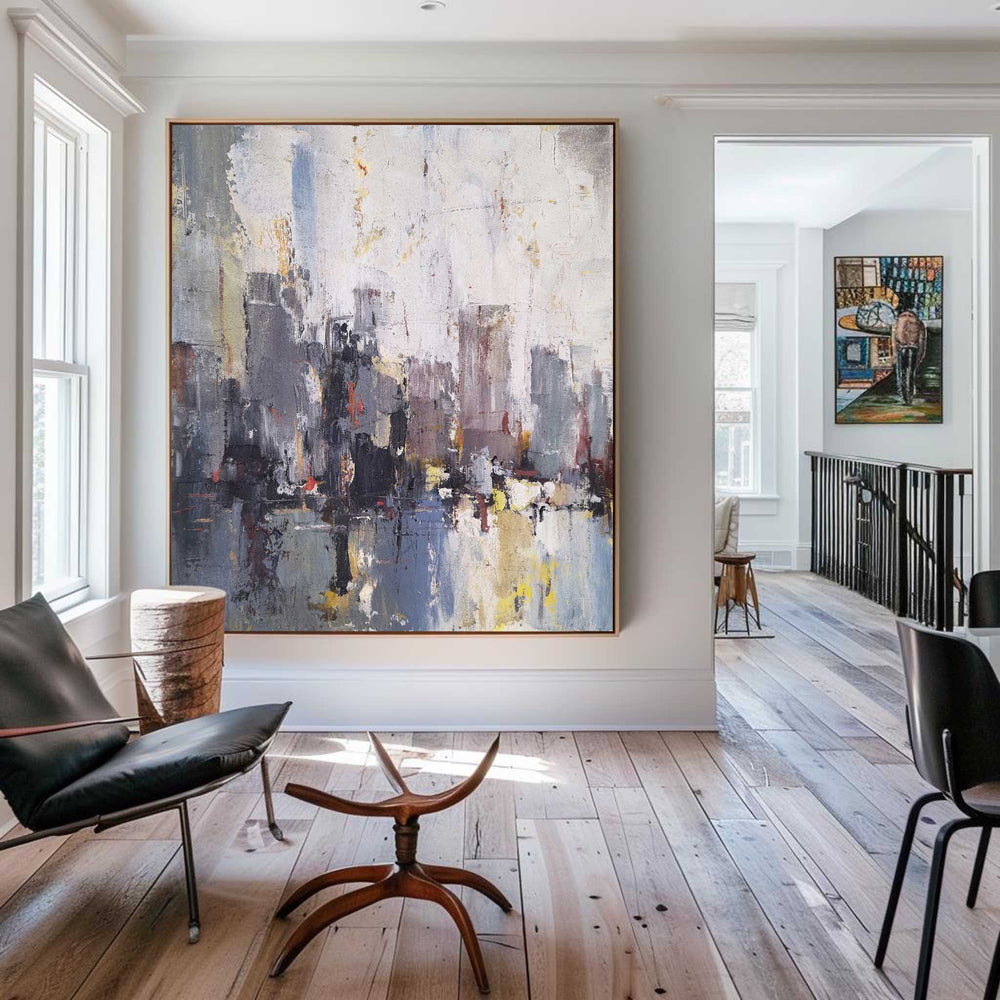 Abstract City Skyline Painting Big Modern Chicago Cityscape Art Urban Painting 