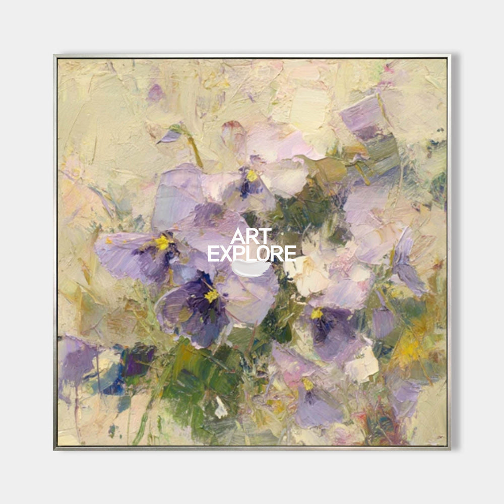 Purple Floral Textured Oil Painting Original Art For Modern Home Decor
