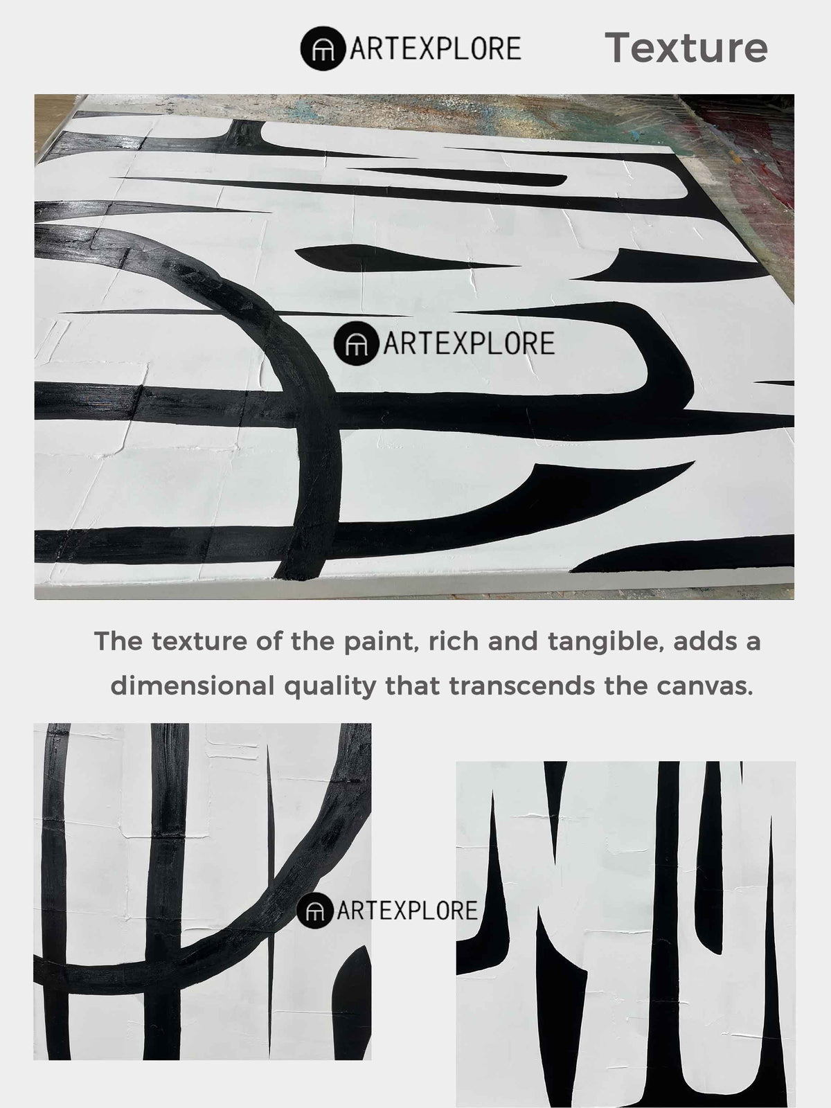 Modern Black And White Abstract Wall Art Oversized Acrylic Painting Abstract Artwork For Livingroom