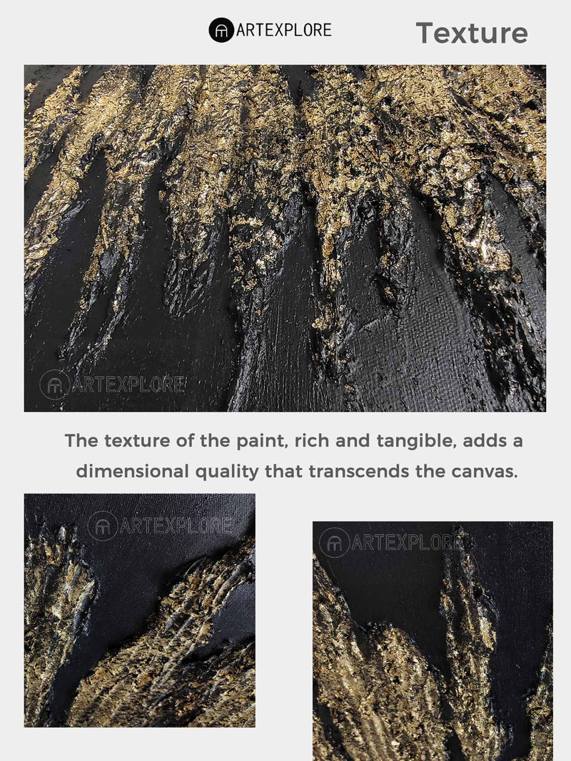 Large Black and Gold Abstract Art Minimalist Wall Art, Panoramic Canvas Wall Art Acrylic Painting