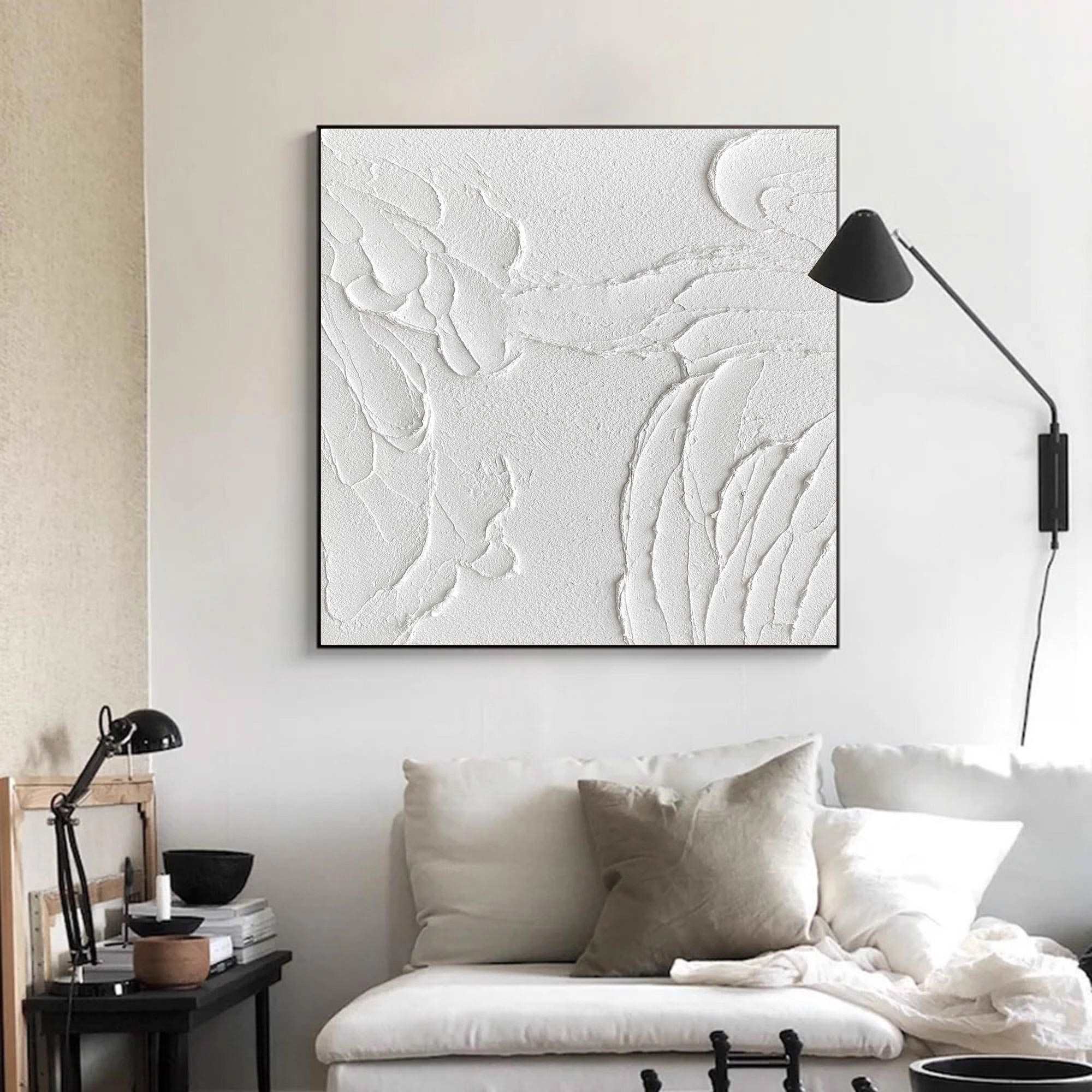 White Wall Art Square Modern Landscape Painting Minimalist Abstract Painting Mondrian Abstract Art