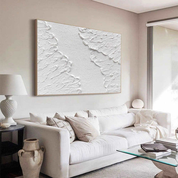 Plaster Painting Art White Minimalist Painting White Canvas Wall Art Large Artwork For Bedroom 