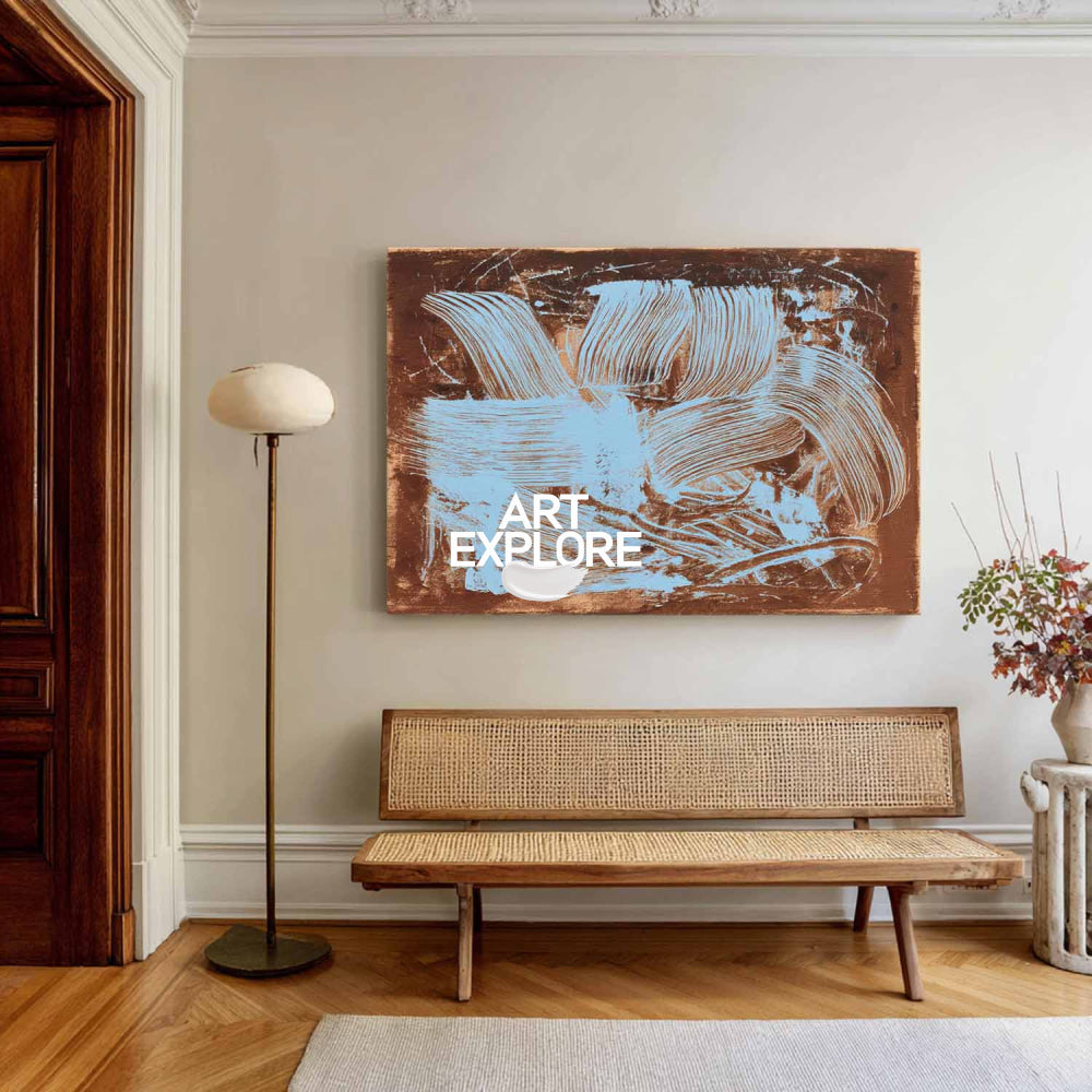 Modern Abstract Painting With Blue And Brown Textured Brushstrokes For Living Room Decor