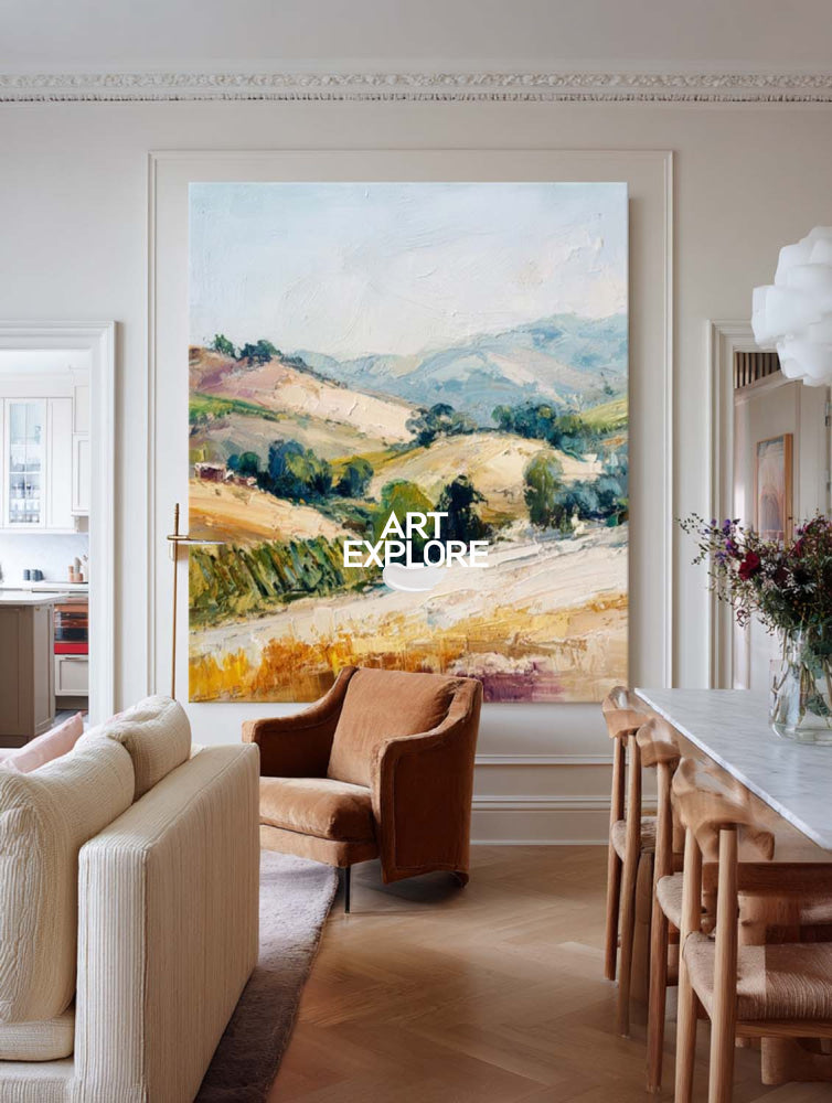 Abstract Hillside Artwork With Organic Shapes And Earthy Palette For Contemporary Interiors