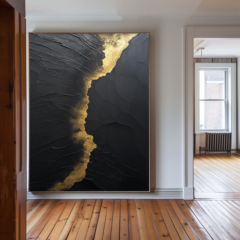 Black And Gold Abstract Wall Art Large Decorative Paintings Big Canvas Art minimalist apartment decor