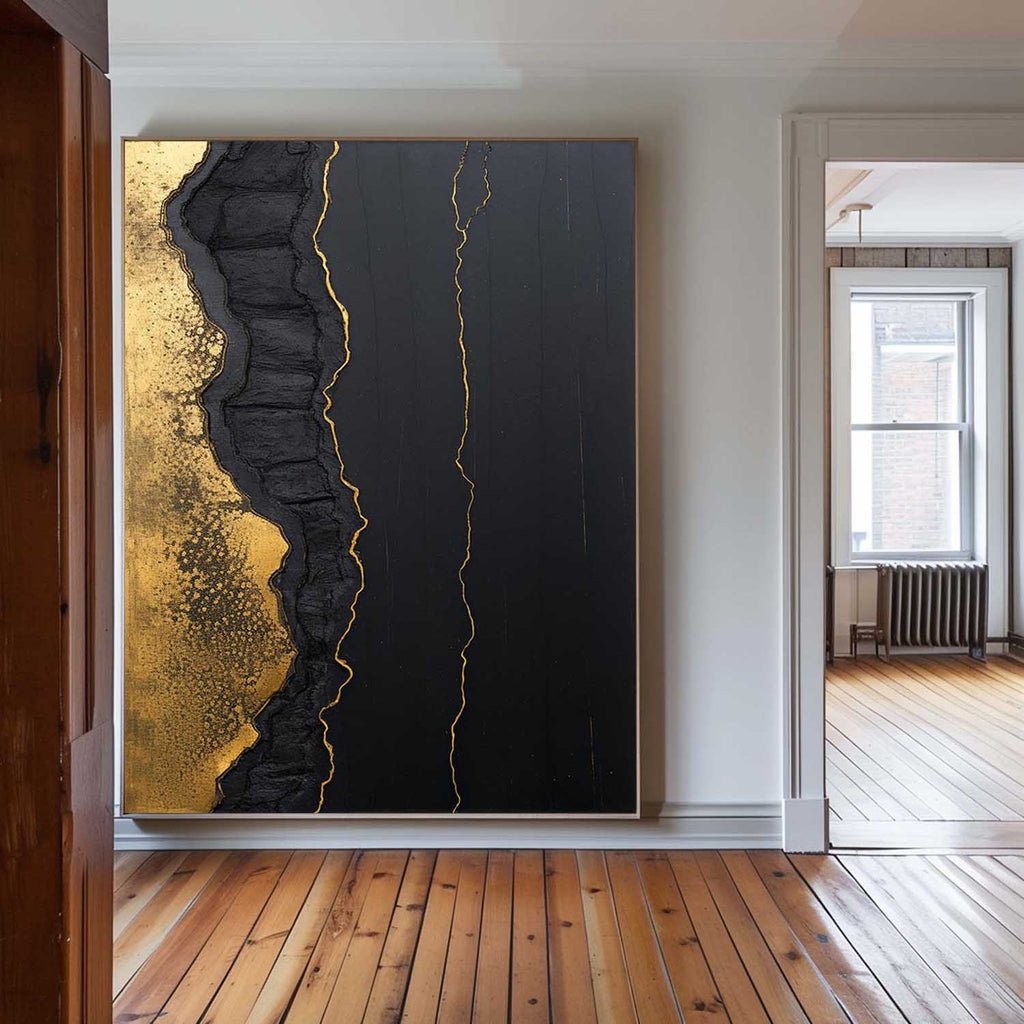 Large Abstract Black And Gold Canvas Wall Art Black And Gold Modern ...